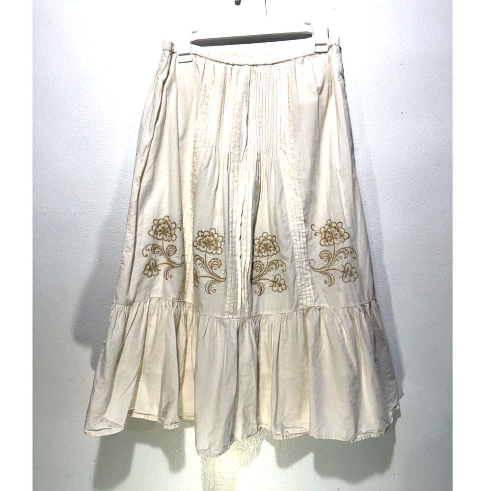 Krazy Kat skirt Y2k pull on embroidered pleaded 100% cotton bohemian women L